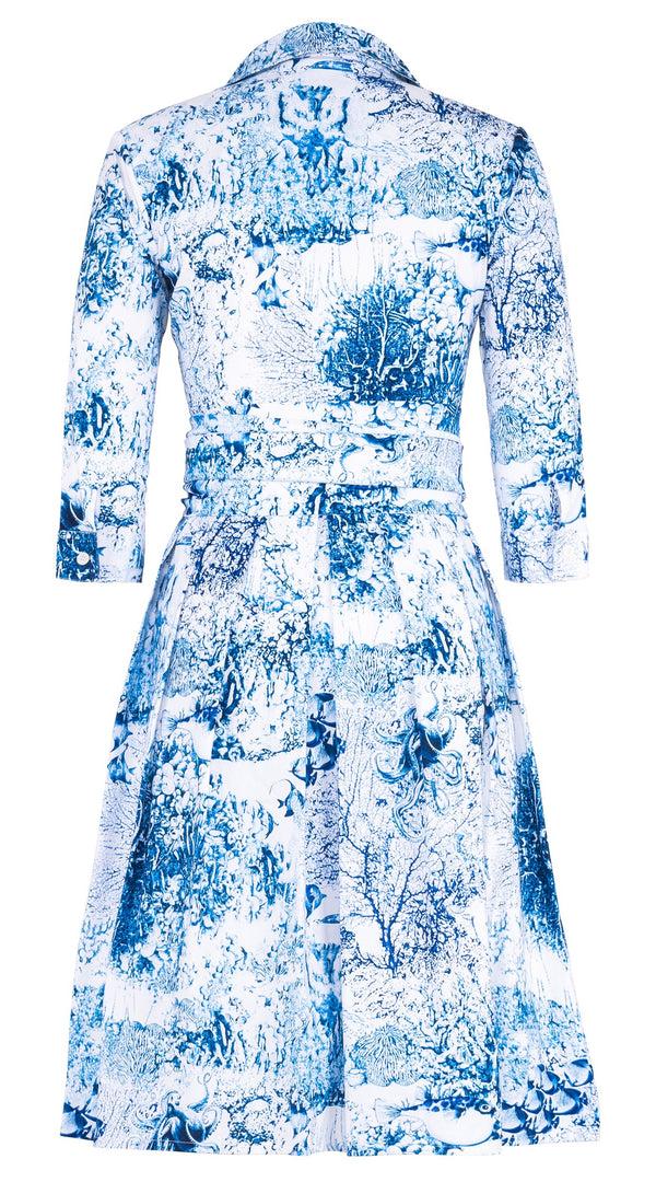 Samantha Sung Audrey Dress #1 Shirt Collar 3/4 Sleeve Regular Length Cotton Stretch (Oceana Toile)