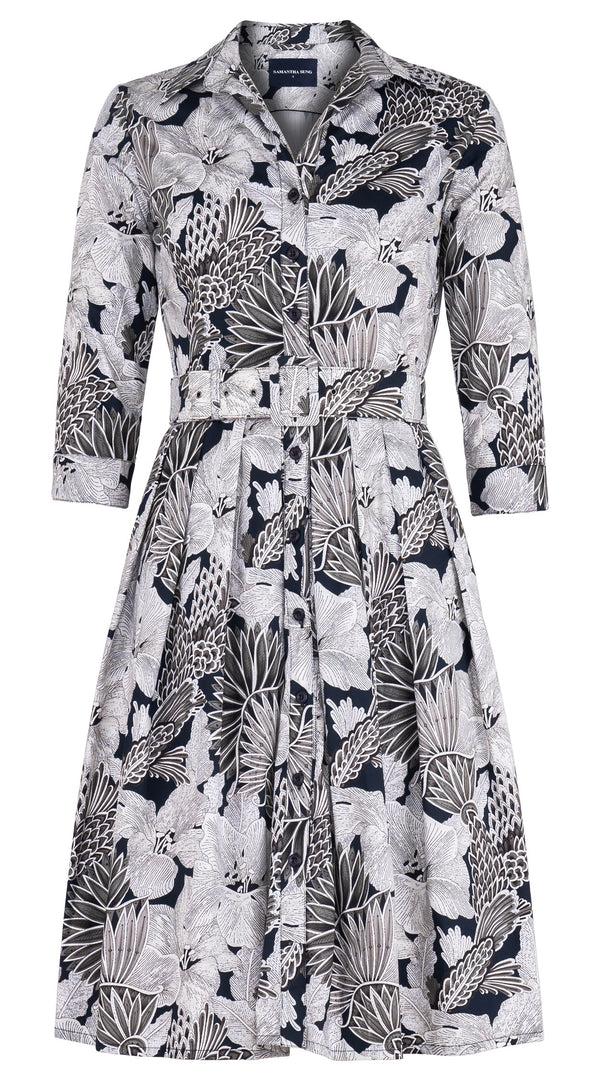 samantha sung Audrey Dress #1 Shirt Collar 3/4 Sleeve Regular Length Cotton Stretch (Eching Magnolia)