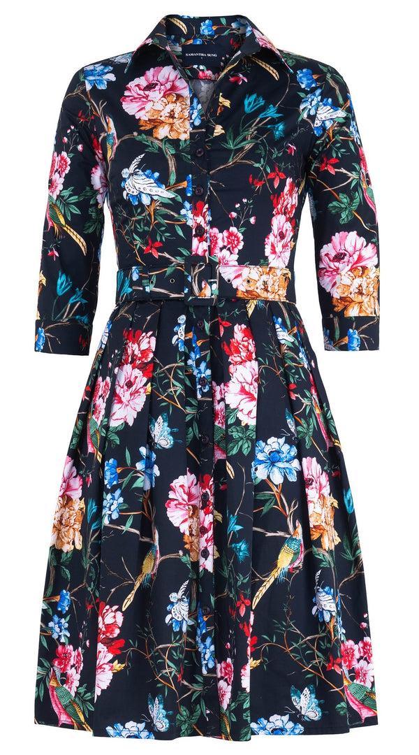 samantha sung Audrey Dress #1 Shirt Collar 3/4 Sleeve Regular Length Cotton Stretch (Heart Manor Small)