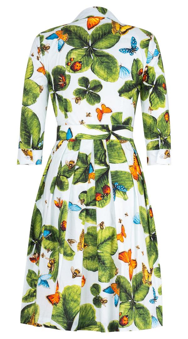 Samantha Sung Audrey Dress #1 Shirt Collar 3/4 Sleeve Regular Length Cotton Stretch (Clover Butterfly Big)