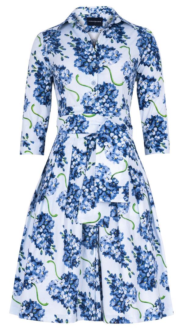 Samantha Sung Audrey Dress #1 Shirt Collar 3/4 Sleeve Regular Length Cotton Stretch (Lilac Bunch Large Pastel)