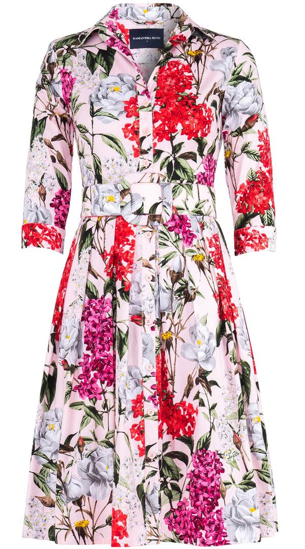 samantha sung Audrey Dress #1 Shirt Collar 3/4 Sleeve Regular Length Cotton Stretch (Lilac Heaven Pastel)