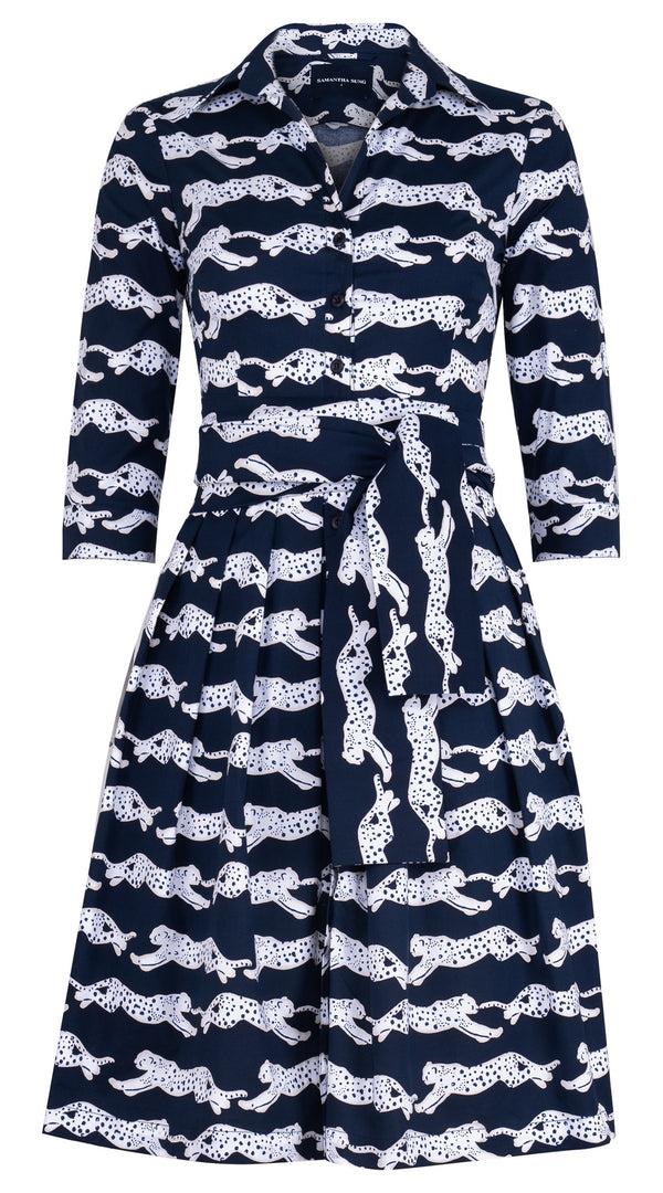 Samantha Sung Audrey Dress #1 Shirt Collar 3/4 Sleeve Regular Length Cotton Stretch (Leaping Tiger)
