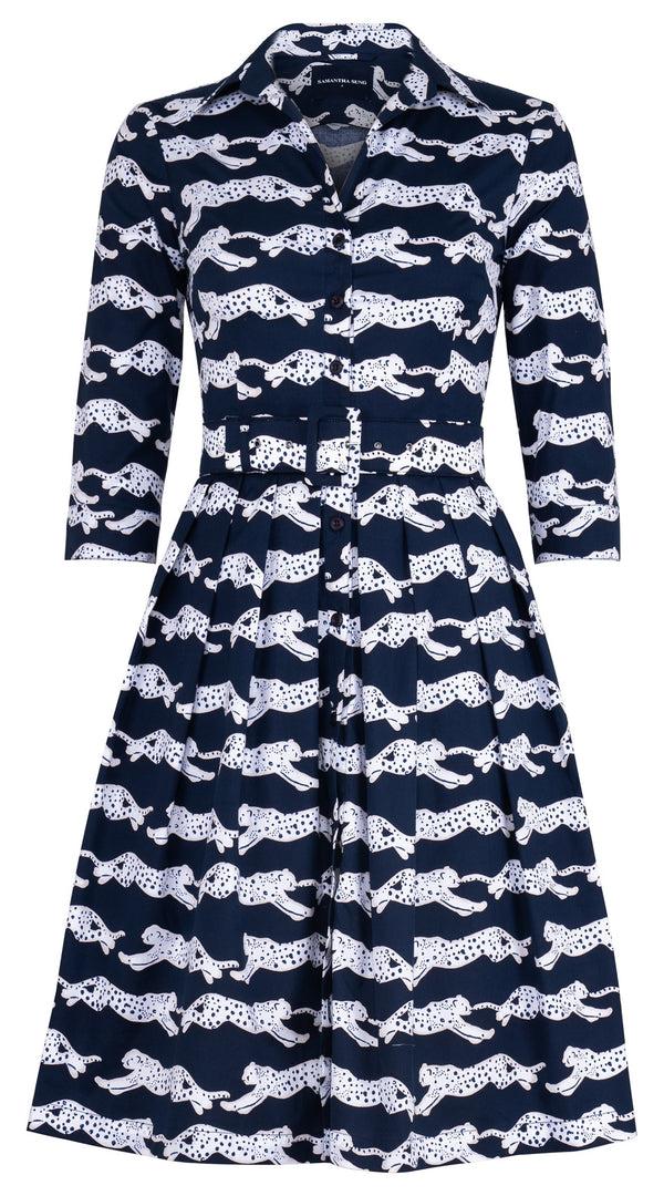 samantha sung Audrey Dress #1 Shirt Collar 3/4 Sleeve Regular Length Cotton Stretch (Leaping Tiger)