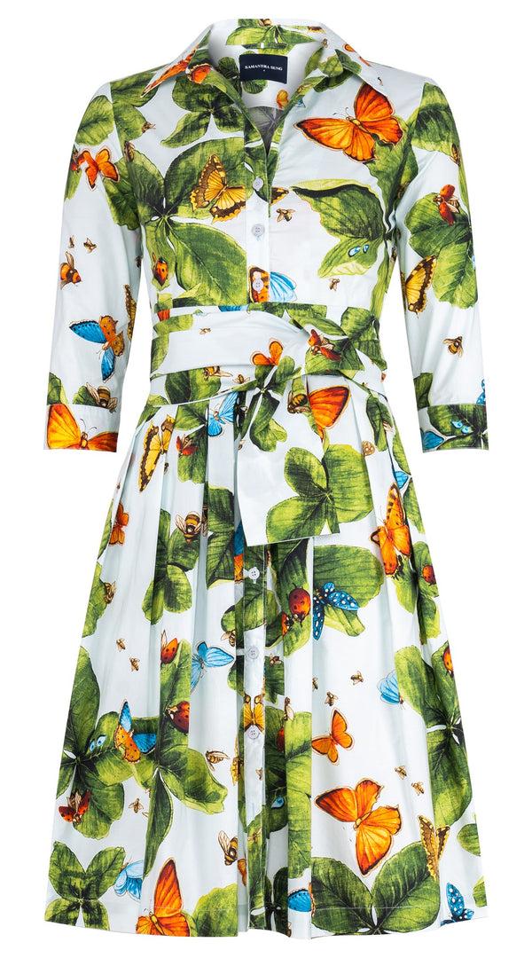 Samantha Sung Audrey Dress #1 Shirt Collar 3/4 Sleeve Regular Length Cotton Stretch (Clover Butterfly Big)