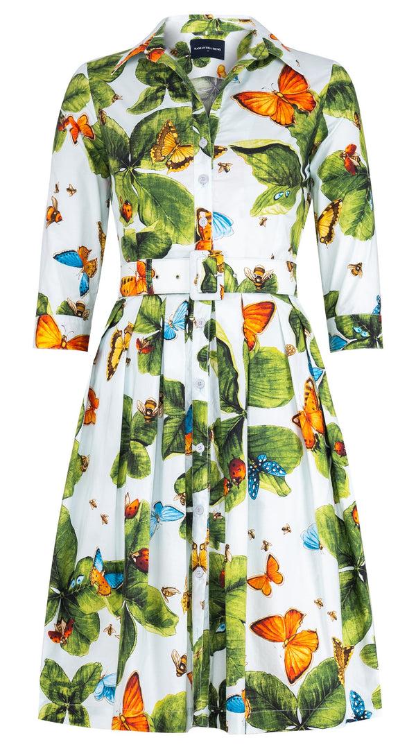 samantha sung Audrey Dress #1 Shirt Collar 3/4 Sleeve Regular Length Cotton Stretch (Clover Butterfly Big)