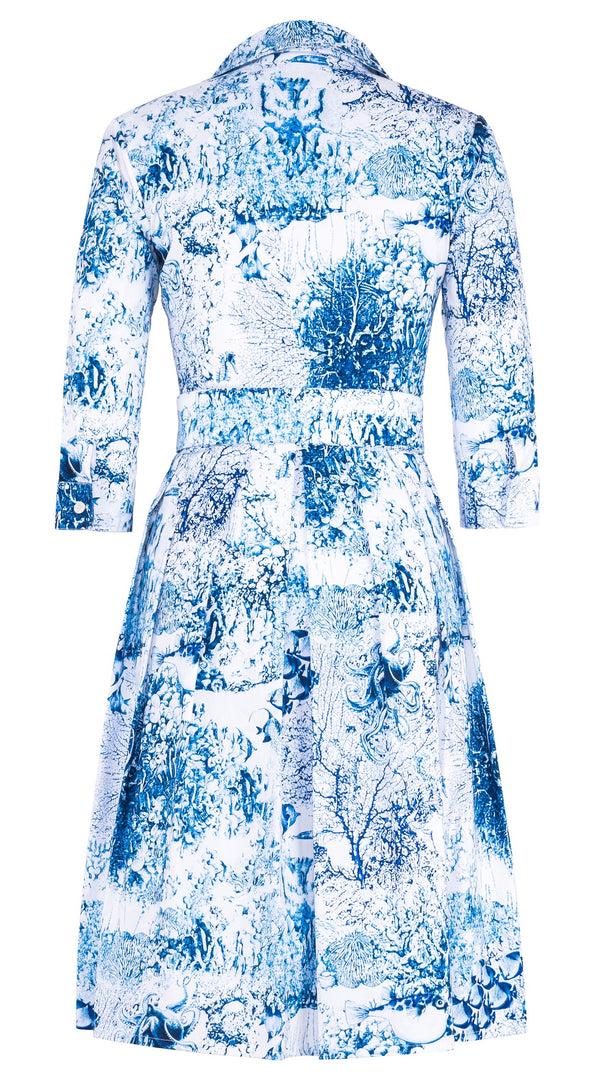 Samantha Sung Audrey Dress #1 Shirt Collar 3/4 Sleeve Regular Length Cotton Stretch (Oceana Toile)
