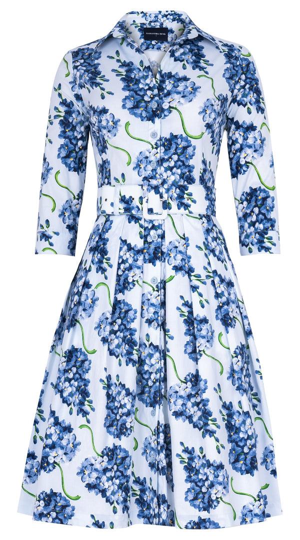 samantha sung Audrey Dress #1 Shirt Collar 3/4 Sleeve Regular Length Cotton Stretch (Lilac Bunch Large Pastel)