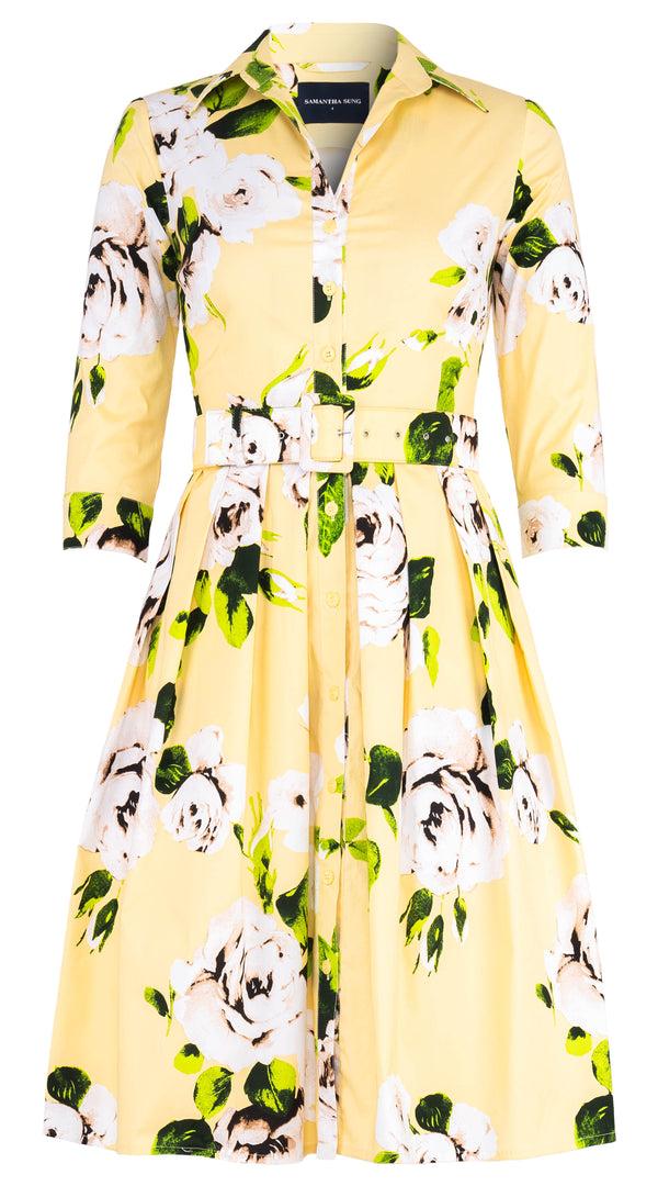 samantha sung Audrey Dress #1 Shirt Collar 3/4 Sleeve Regular Length Cotton Stretch (Amber Queen) 3