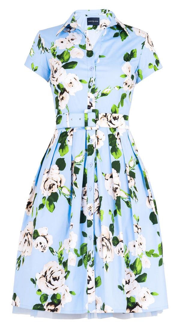 Samantha Sung Audrey Dress #1 Shirt Collar Cap Sleeve Cotton Stretch (Amber Queen)