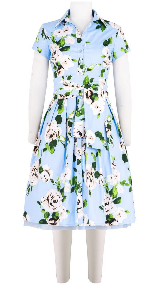 Samantha Sung Audrey Dress #1 Shirt Collar Cap Sleeve Cotton Stretch (Amber Queen)