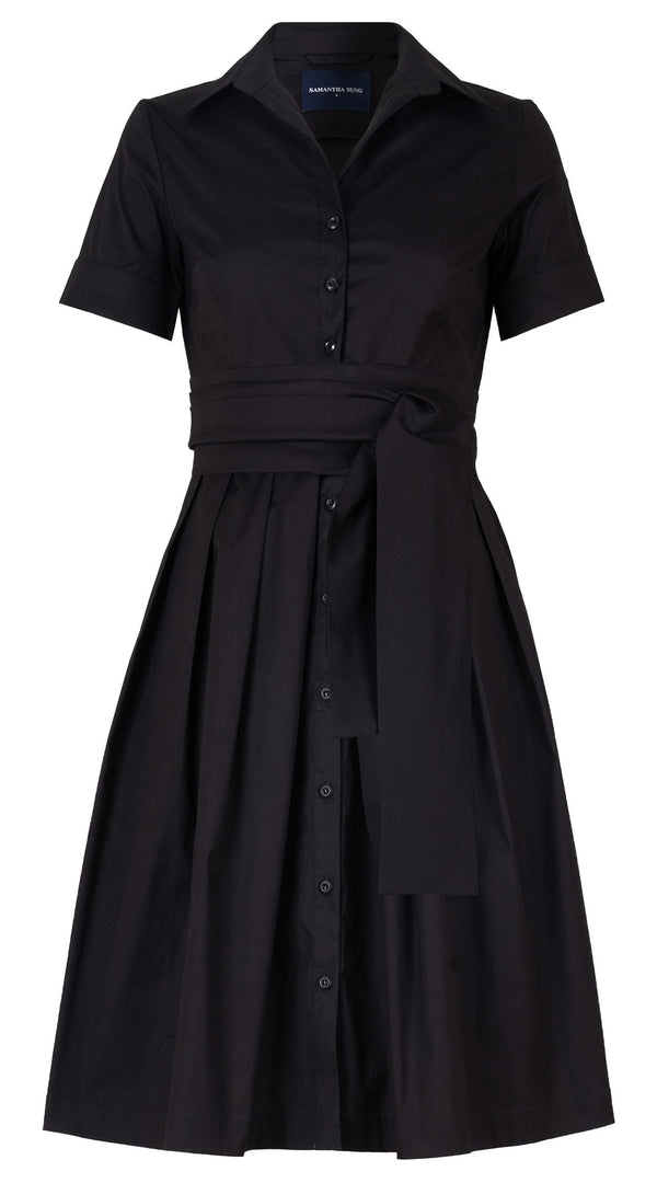 Samantha Sung Audrey Dress #1 Shirt Collar Short Cuffed Sleeve Regular Length Cotton Stretch (Solid)