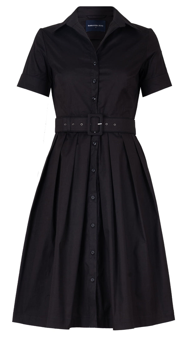 samantha sung Audrey Dress #1 Shirt Collar Short Cuffed Sleeve Regular Length Cotton Stretch (Solid)