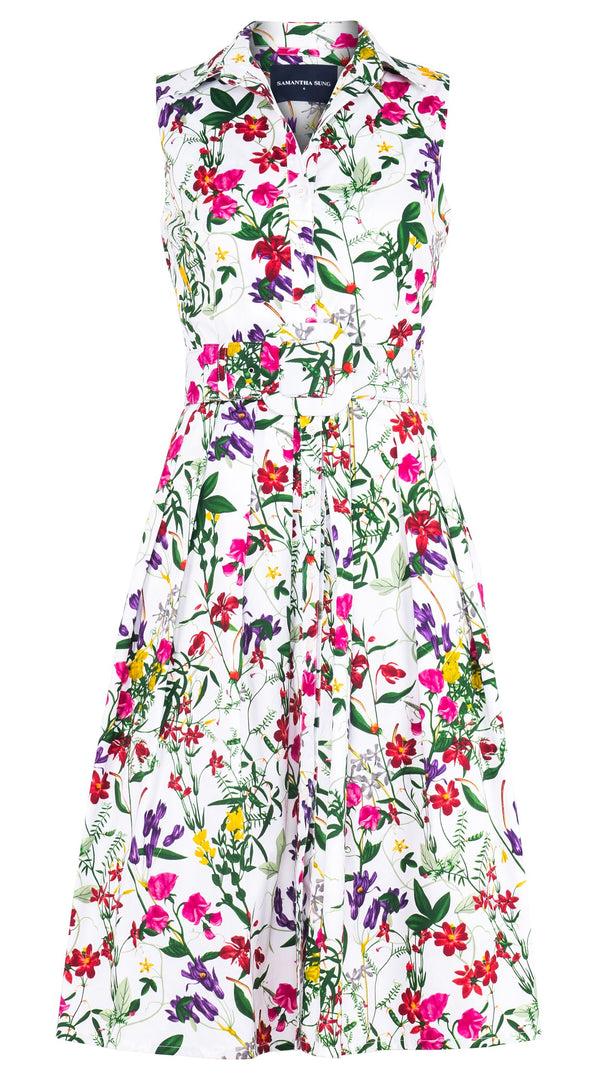 samantha sung Audrey Dress #1 Shirt Collar Sleeveless Long Length Cotton Stretch (Fairy Tail Flower)