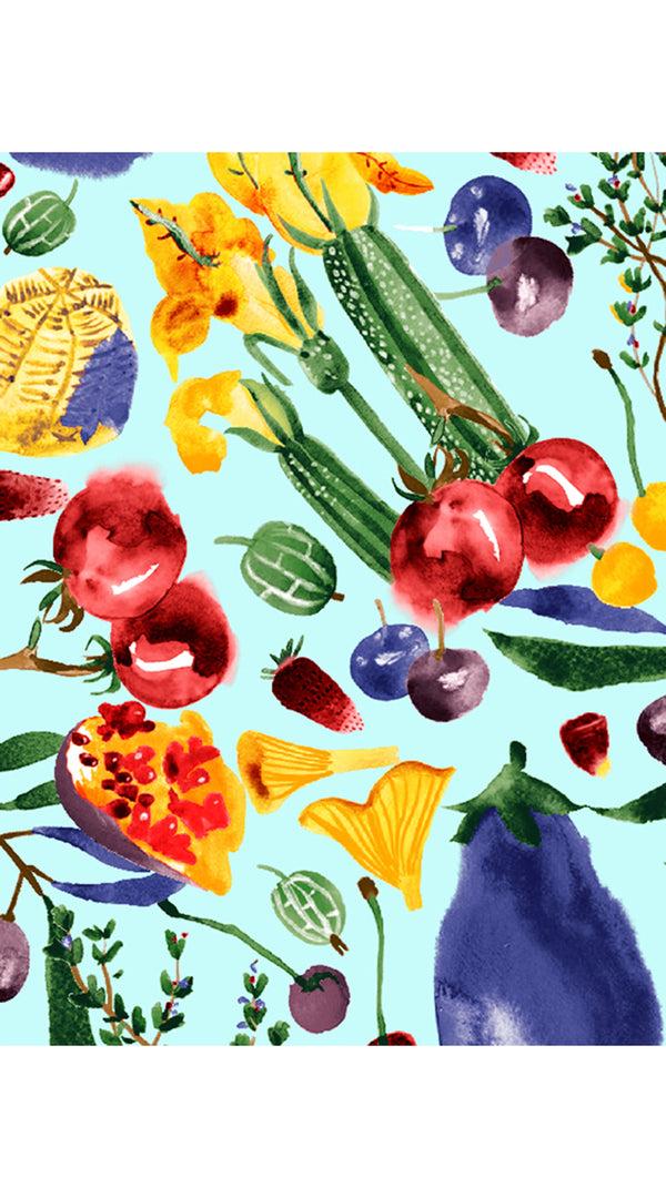 Samantha Sung Audrey Dress #1 Shirt Collar Sleeveless Long Length Cotton Stretch (Watercolor Fruits)