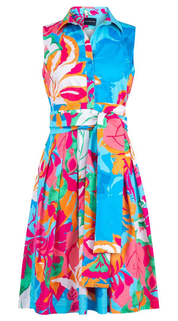 Samantha Sung Audrey Dress #1 Shirt Collar Sleeveless Regular Length Cotton Stretch (Spanish Garden)