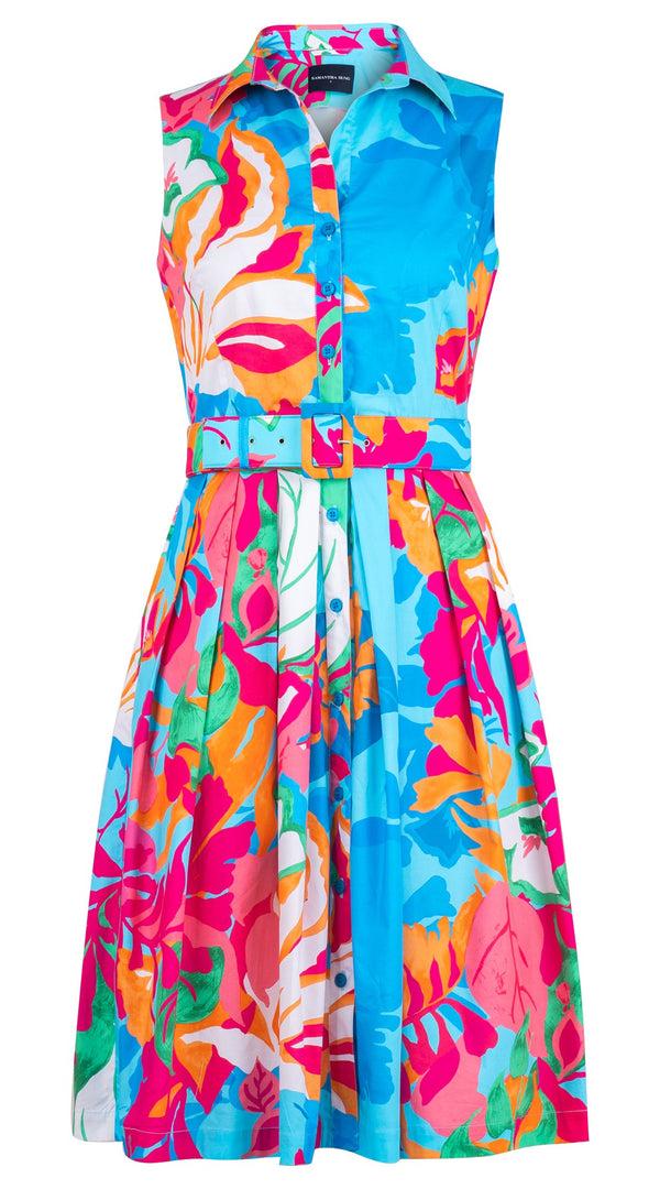 samantha sung Audrey Dress #1 Shirt Collar Sleeveless Regular Length Cotton Stretch (Spanish Garden)