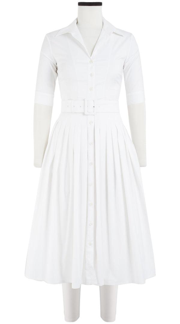 samantha sung Audrey Dress #2 Shirt Collar 1/2 Sleeve Midi Length Cotton Stretch_Solid_White