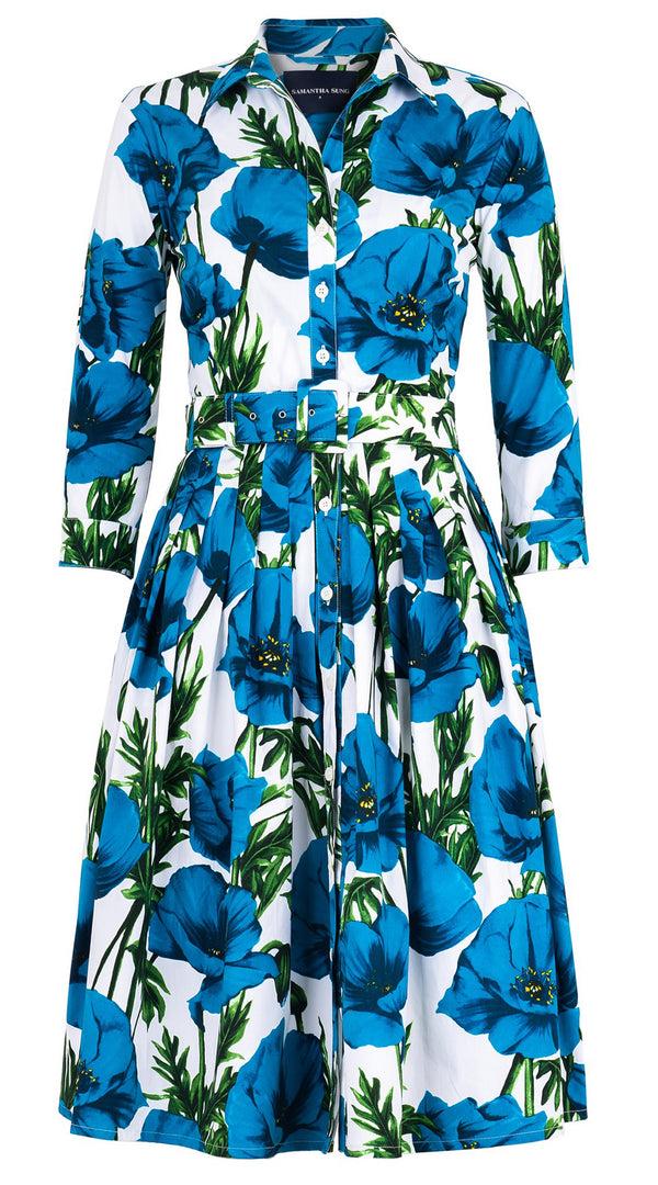 Samantha Sung Audrey Dress #2 Shirt Collar 3/4 Sleeve Cotton Stretch (Poppy Poland Big)