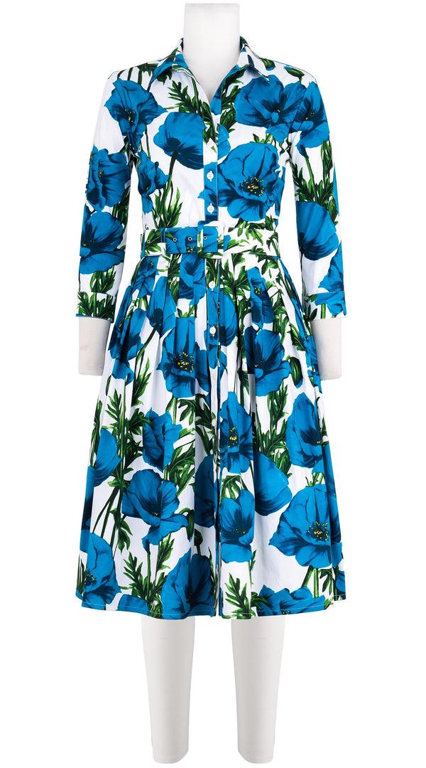 samantha sung Audrey Dress #2 Shirt Collar 3/4 Sleeve Cotton Stretch (Poppy Poland Big)