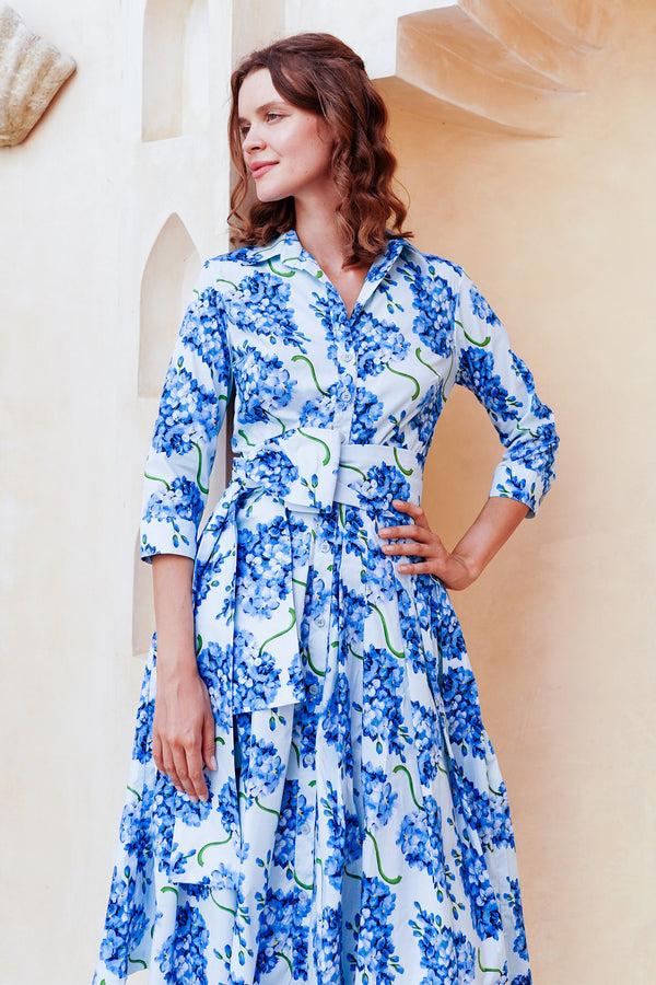 Samantha Sung Audrey Dress #2 Shirt Collar 3/4 Sleeve Long Length Cotton Stretch (Lilac Bunch Large Pastel)