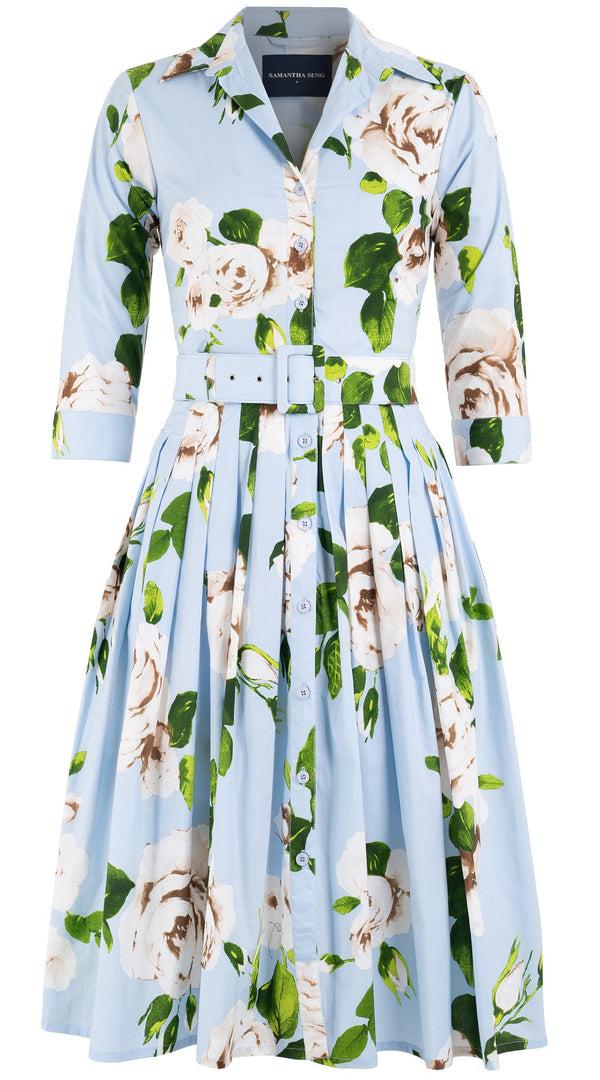 Samantha Sung Audrey Dress #2 Shirt Collar 3/4 Sleeve Long Length Cotton Stretch (Amber Queen)