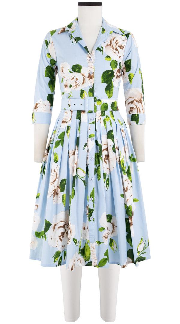 samantha sung Audrey Dress #2 Shirt Collar 3/4 Sleeve Long Length Cotton Stretch (Amber Queen)