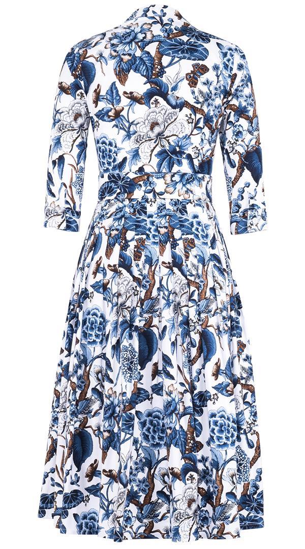 Samantha Sung Audrey Dress #2 Shirt Collar 3/4 Sleeve Long Length Cotton Stretch (Hill Garden White) 3