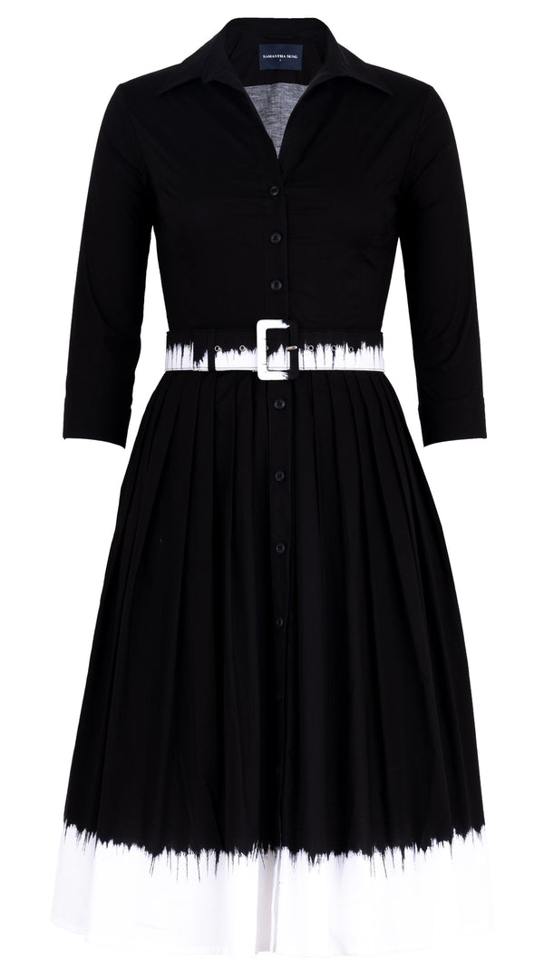 Samantha Sung Audrey Dress #2 Shirt Collar 3/4 Sleeve Long Length Cotton Stretch (White Border Tie Dye)