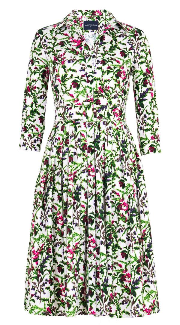 Samantha Sung Audrey Dress #2 Shirt Collar 3/4 Sleeve Long Length Cotton Stretch (Lavender Haze)