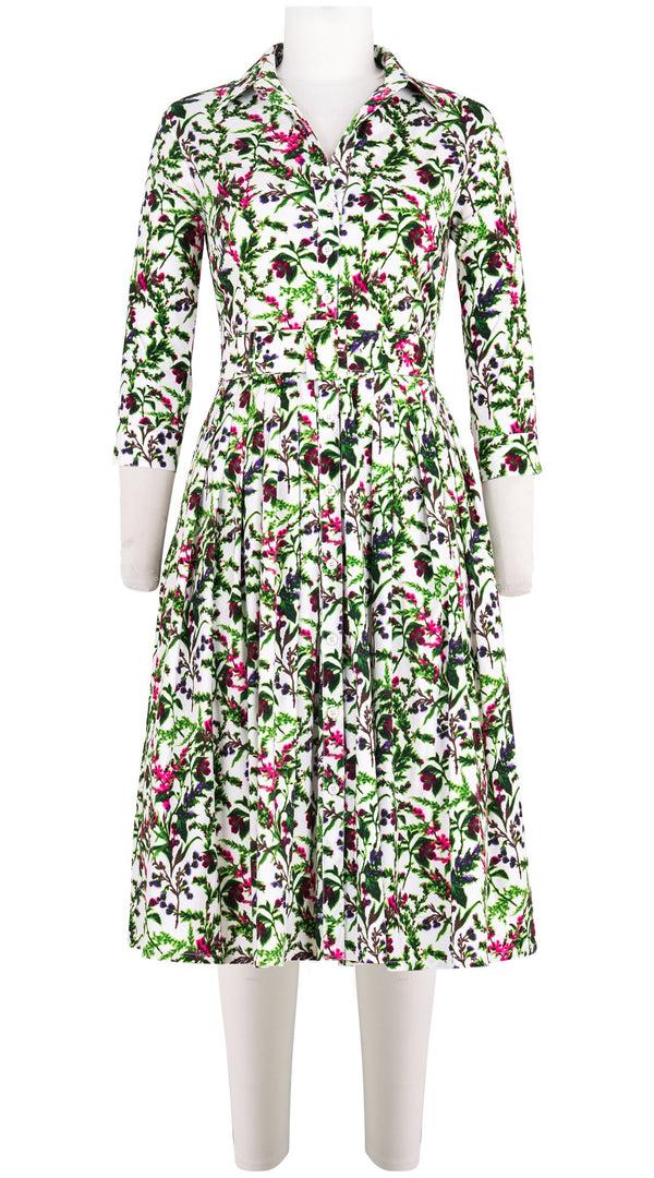 samantha sung Audrey Dress #2 Shirt Collar 3/4 Sleeve Long Length Cotton Stretch (Lavender Haze)