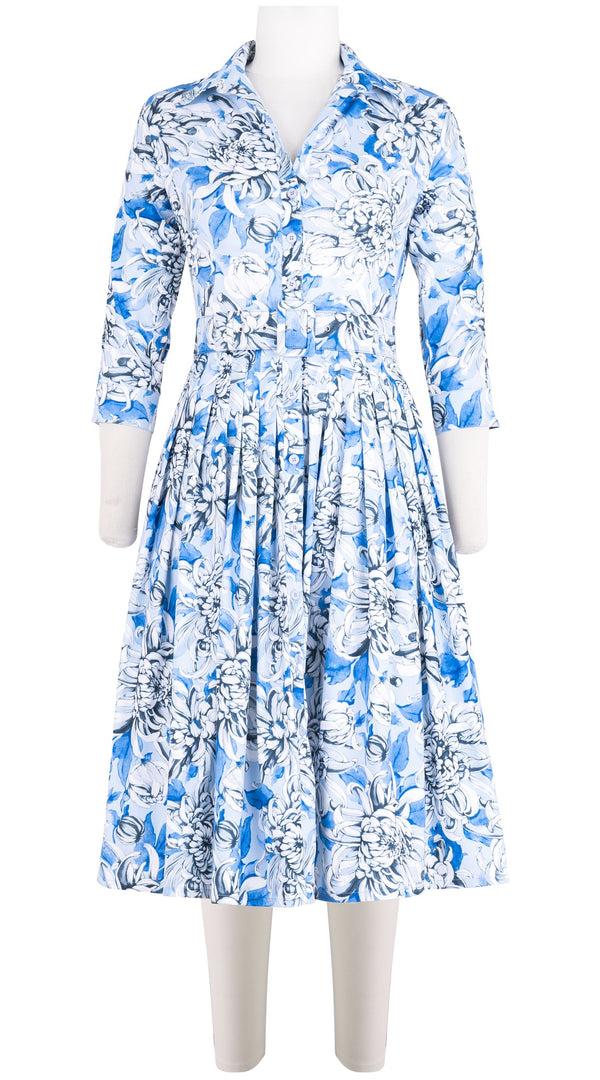 samantha sung Audrey Dress #2 Shirt Collar 3/4 Sleeve Long Length Cotton Stretch (Chrysanthemum Flower Big)
