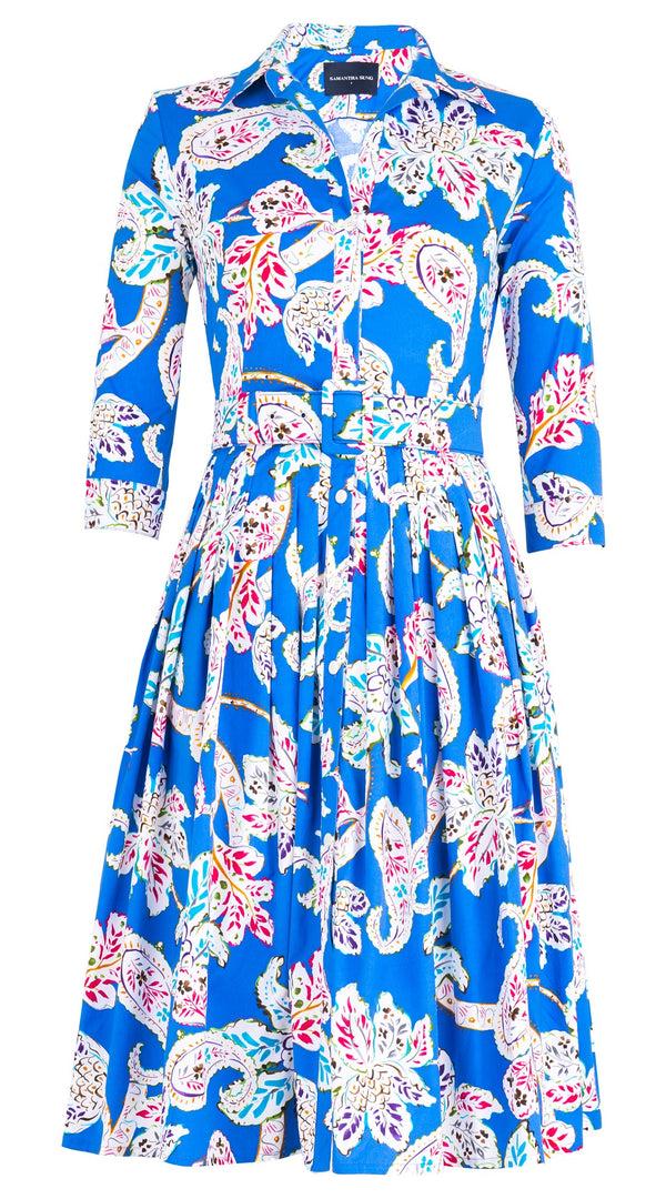 Samantha Sung Audrey Dress #2 Shirt Collar 3/4 Sleeve Long Length Cotton Stretch (Marseille Paisley Big)