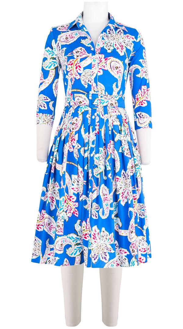 samantha sung Audrey Dress #2 Shirt Collar 3/4 Sleeve Long Length Cotton Stretch (Marseille Paisley Big)