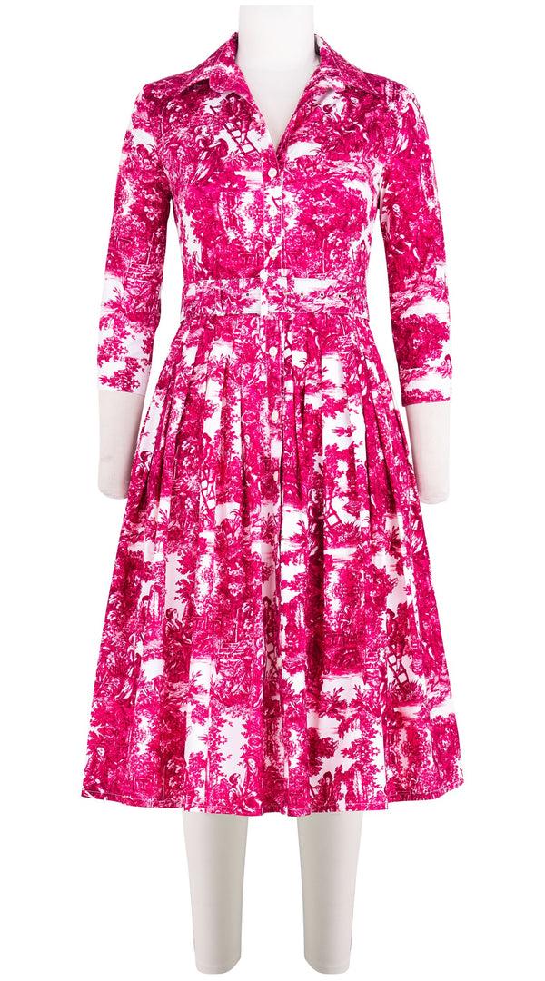 samantha sung Audrey Dress #2 Shirt Collar 3/4 Sleeve Long Length Cotton Stretch (Antilles Toile White)