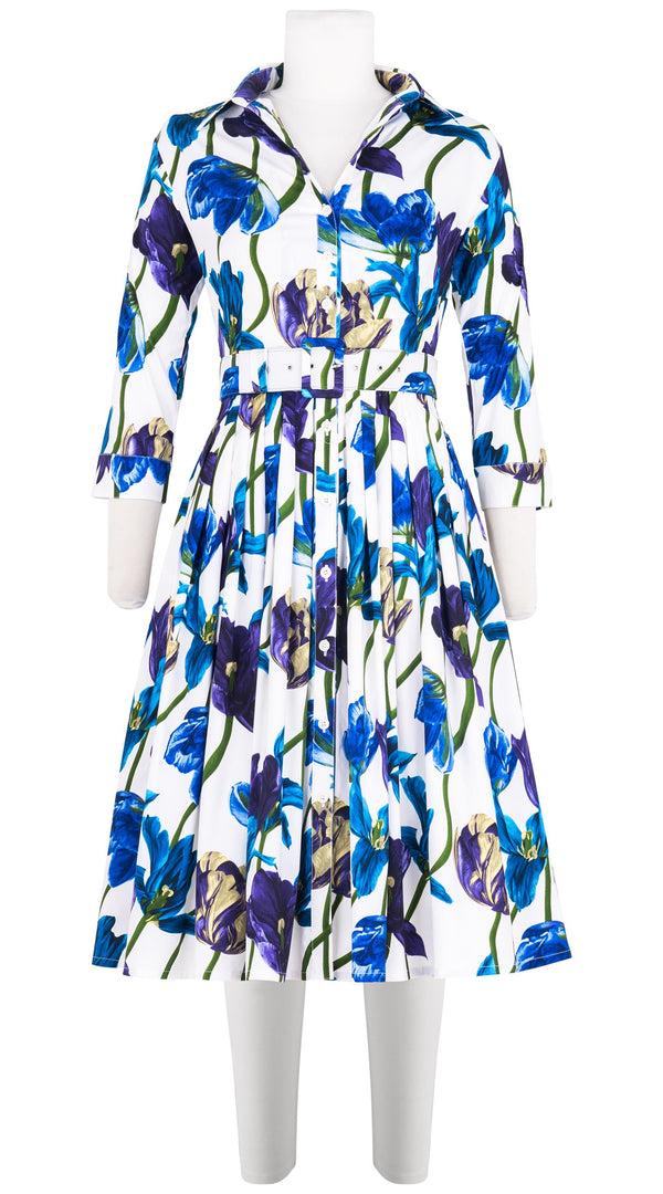 samantha sung Audrey Dress #2 Shirt Collar 3/4 Sleeve Long Length Cotton Stretch (Rambrandt Tulip)