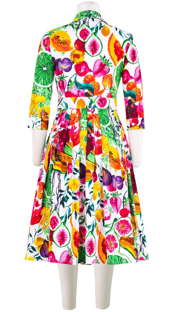 Samantha Sung Audrey Dress #2 Shirt Collar 3/4 Sleeve Long Length Cotton Stretch (Tropical Fruite)