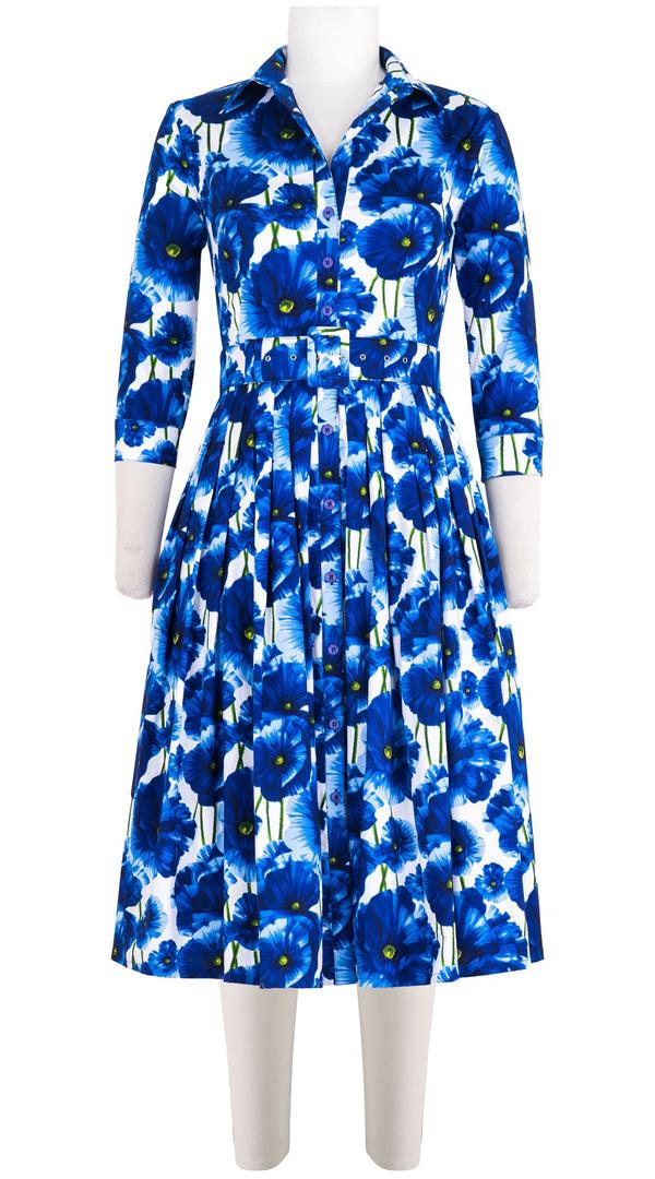 Samantha Sung Audrey Dress #2 Shirt Collar 3/4 Sleeve Long Length Cotton Stretch (Waterfall Poppy)