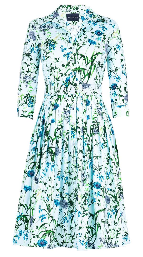 Samantha Sung Audrey Dress #2 Shirt Collar 3/4 Sleeve Long Length Cotton Stretch (Hempstead Flower)