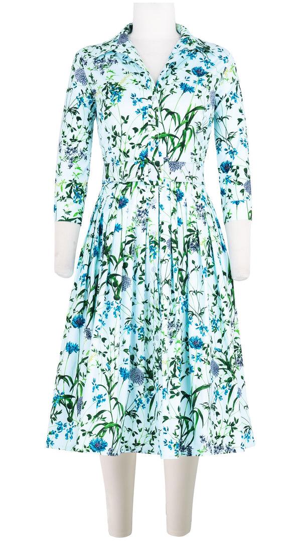 samantha sung Audrey Dress #2 Shirt Collar 3/4 Sleeve Long Length Cotton Stretch (Hempstead Flower)
