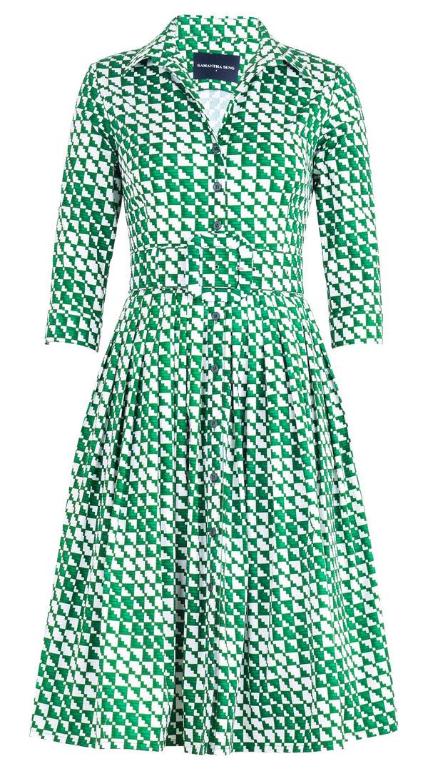 samantha sung Audrey Dress #2 Shirt Collar 3/4 Sleeve Long Length Cotton Stretch (Bamboo Weave)