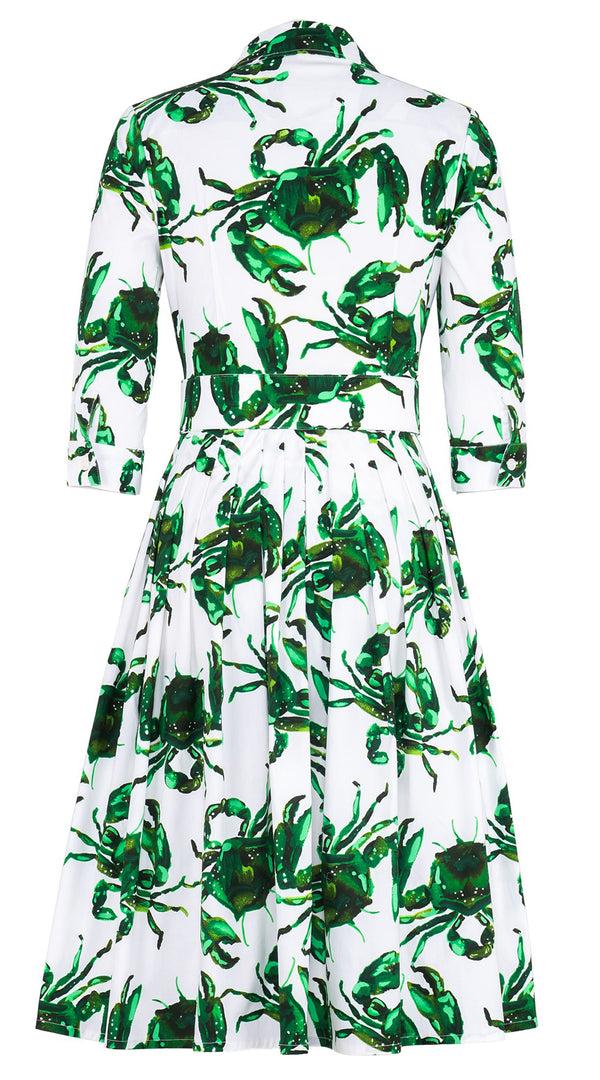 Samantha Sung Audrey Dress #2 Shirt Collar 3/4 Sleeve Long Length Cotton Stretch (Crab Art)