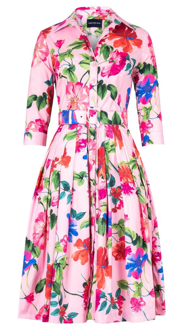 Samantha Sung Audrey Dress #2 Shirt Collar 3/4 Sleeve Long Length Cotton Stretch (Fiori Florance)