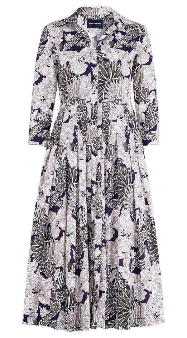 samantha sung Audrey Dress #2 Shirt Collar 3/4 Sleeve Long Length Cotton Stretch (Eching Magnolia)