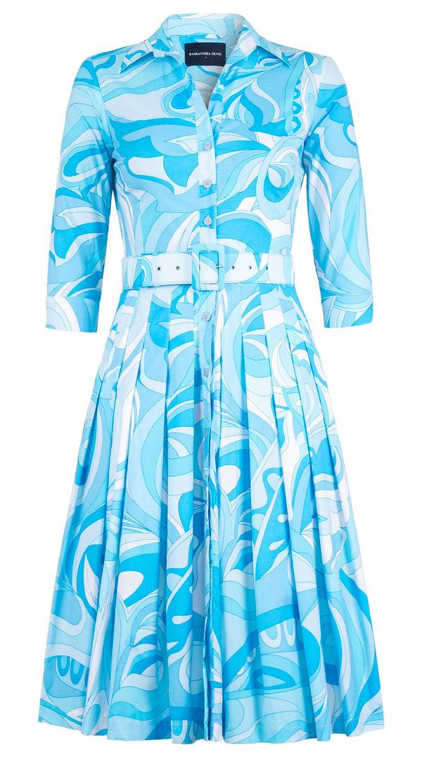 Samantha Sung Audrey Dress #2 Shirt Collar 3/4 Sleeve Long Length Cotton Stretch (Pucciesque Graphic)