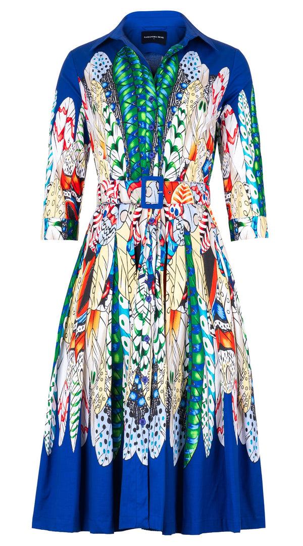 samantha sung Audrey Dress #2 Shirt Collar 3/4 Sleeve Long Length Cotton Stretch (African Feather)