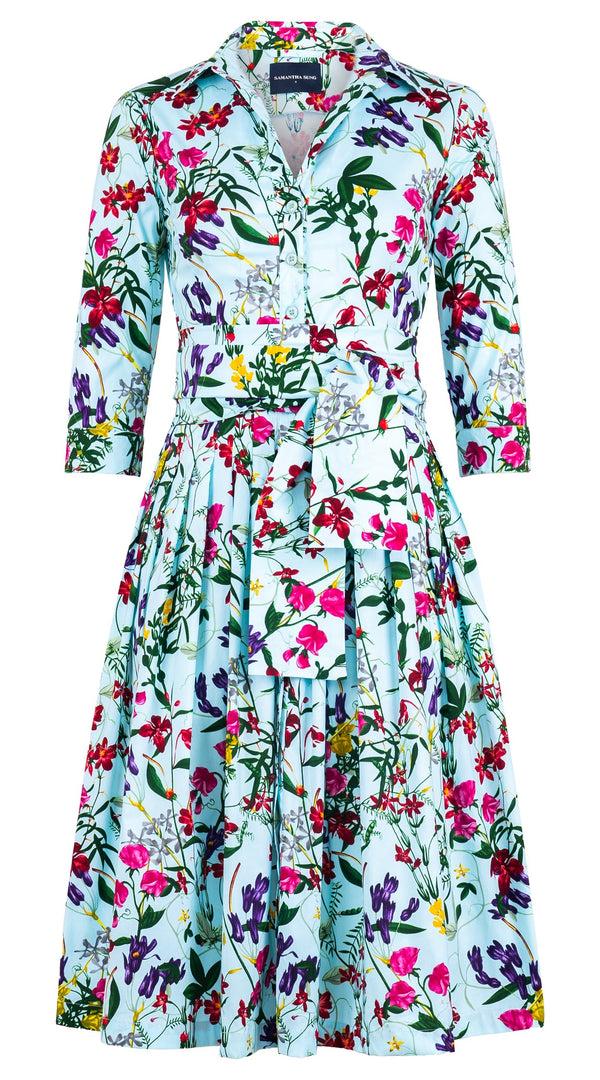 Samantha Sung Audrey Dress #2 Shirt Collar 3/4 Sleeve Long Length Cotton Stretch (Fairy Tail Flower)