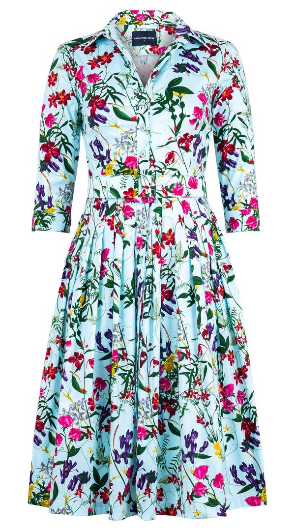 samantha sung Audrey Dress #2 Shirt Collar 3/4 Sleeve Long Length Cotton Stretch (Fairy Tail Flower)