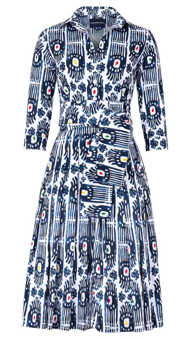 Samantha Sung Audrey Dress #2 Shirt Collar 3/4 Sleeve Long Length Cotton Stretch (Ikat Gap)