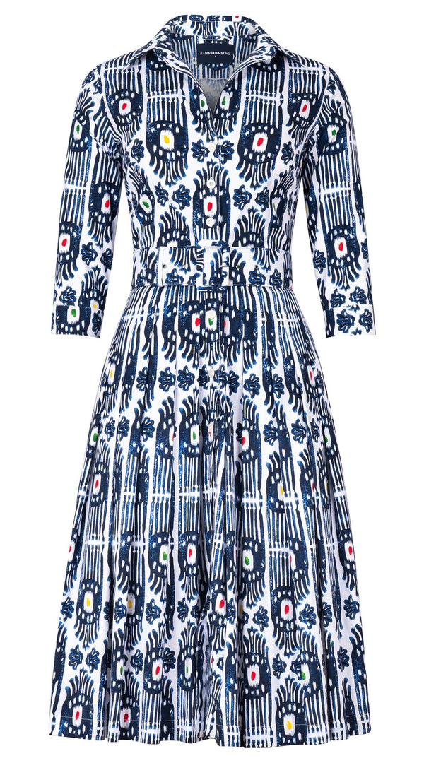 samantha sung Audrey Dress #2 Shirt Collar 3/4 Sleeve Long Length Cotton Stretch (Ikat Gap)